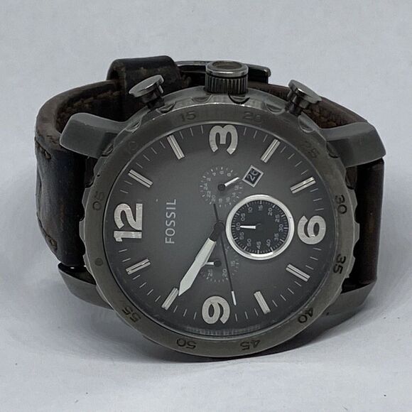 Fossil Nate JR1437 Men's Brown Leather Analog Gray Dial Quartz Watch DV184 - Picture 7 of 12